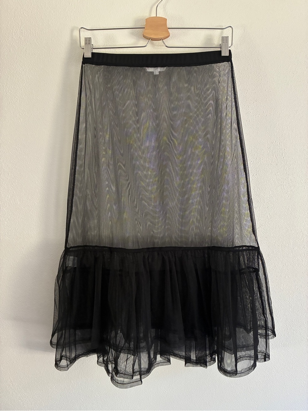 Goldie Lewinter Tulle Skirt Black Sheer Midi Overlay Ruffle Hem XS NWT - Picture 2 of 10